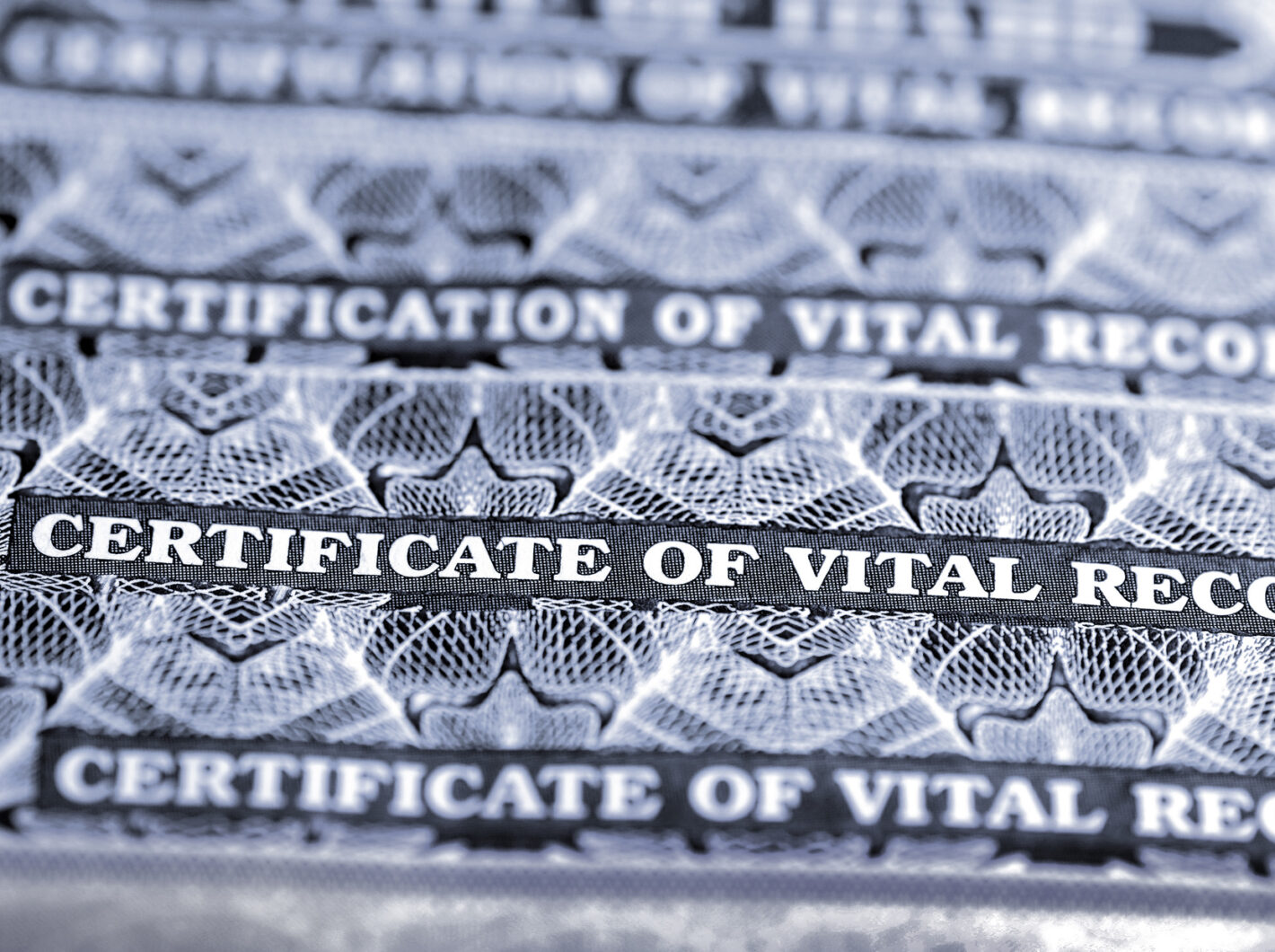 Photo of a number of certificates that read "Certificate of Vital Record" across the top