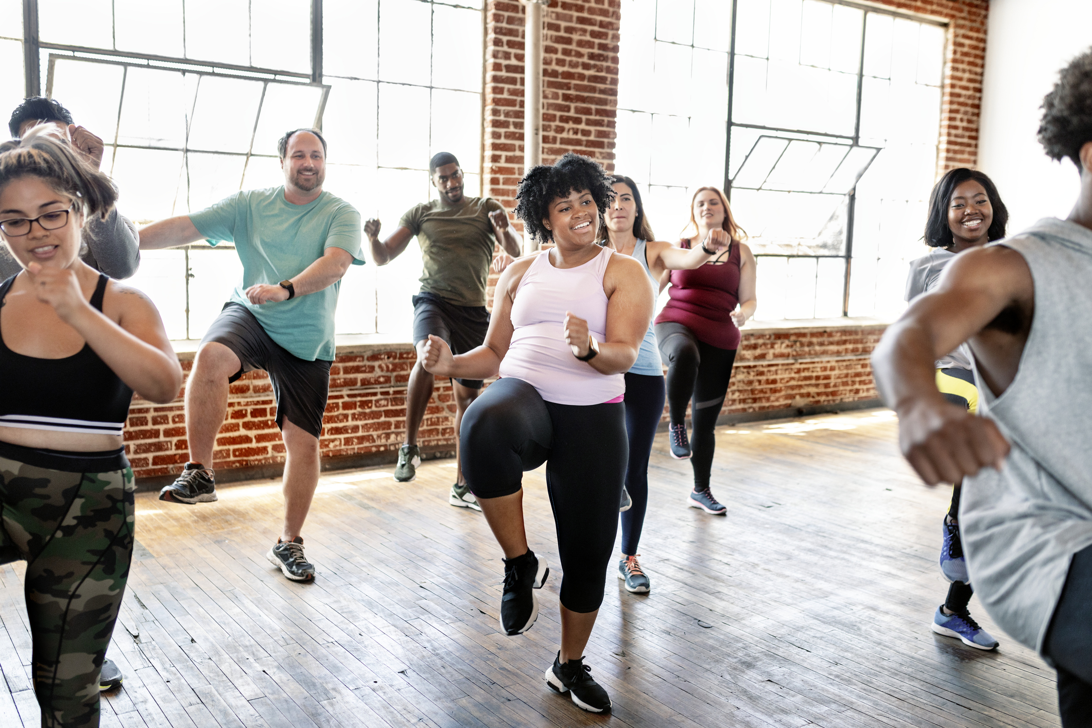 Photo of a class of people exercising